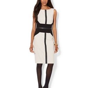 Lauren Faux Leather-Trimmed Color-Block Dress